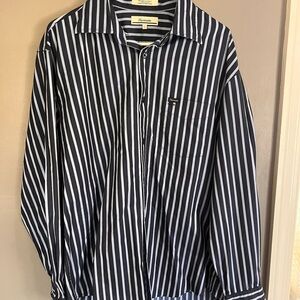 Faconnable Navy Blue Striped Button-Up Shirt - Size Large